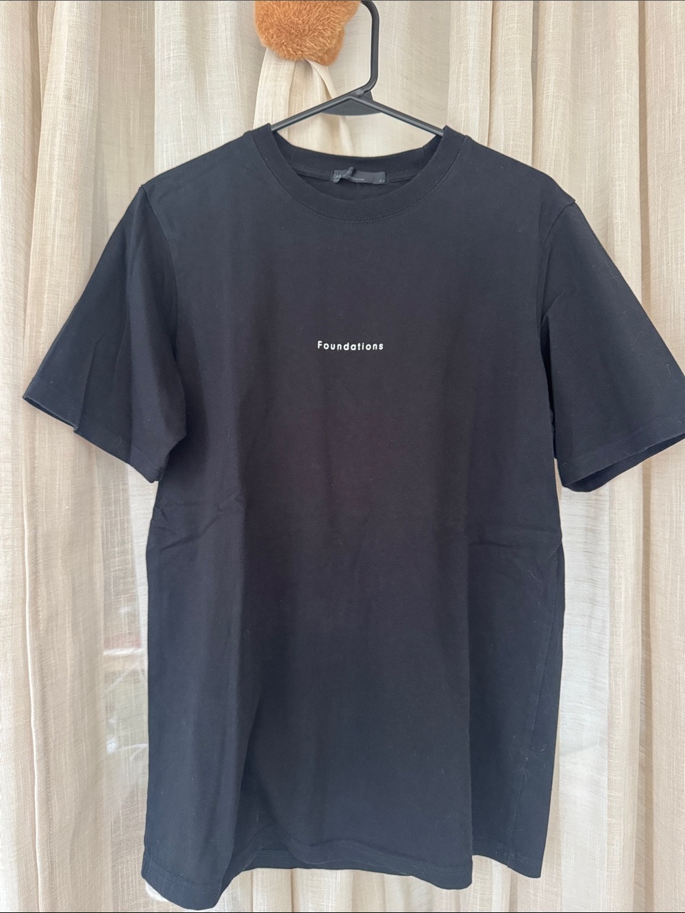 OAK + FORT Black Crewneck Tee with 'Foundations' Chest Text